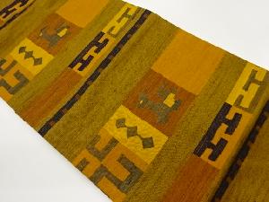 手織り紬横段に抽象模様織出し名古屋帯